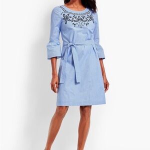 Talbots Light Blue Dress with Black Embroidery